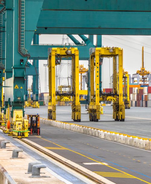 Giant wharf cranes in container terminal Giant wharf cranes in container terminal of port of Antwerp Belgium